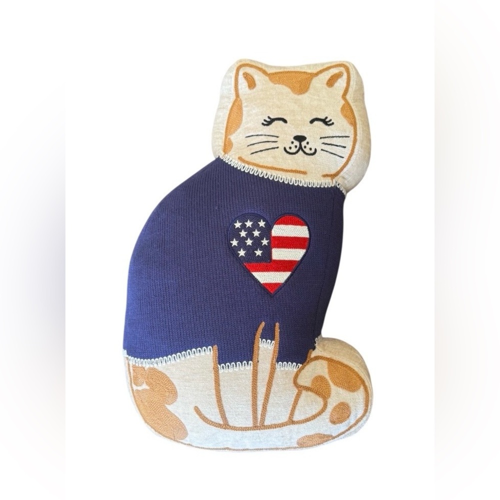 Embroidered cat pillow accent patriotic bedroom child stuffie Envogue Intl